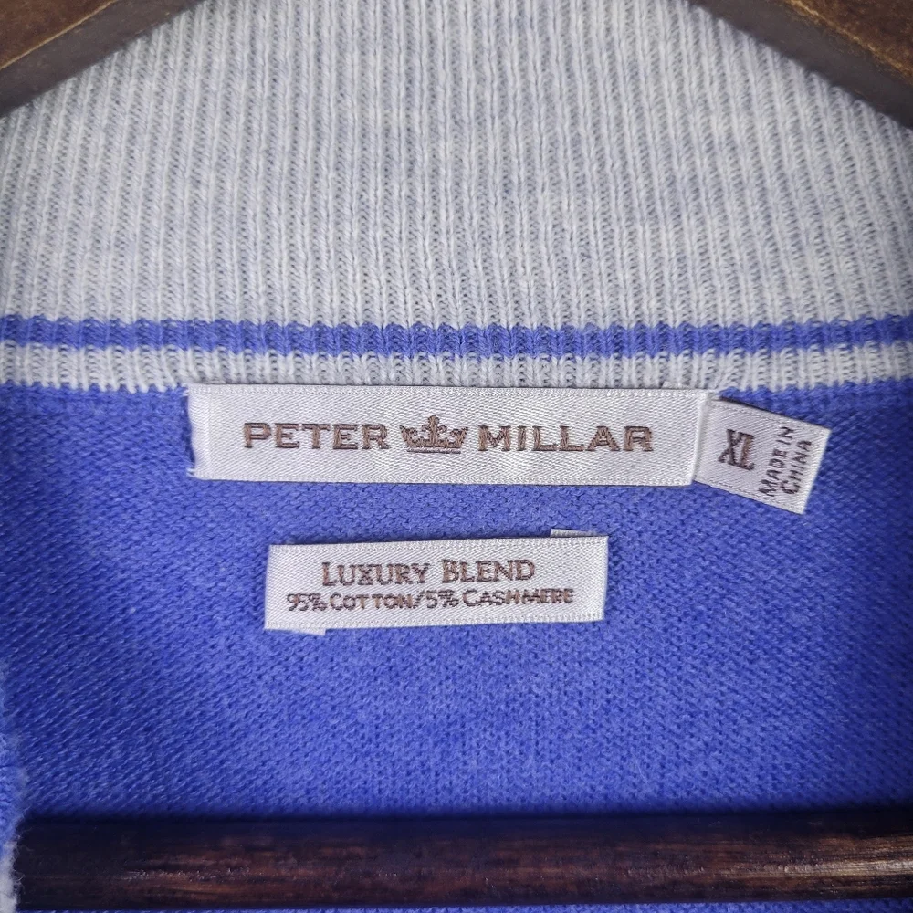 Peter Millar Mens XL Luxury Blend Cotton Cashmere 1/4 Zip Periwinkle Preppy Golf